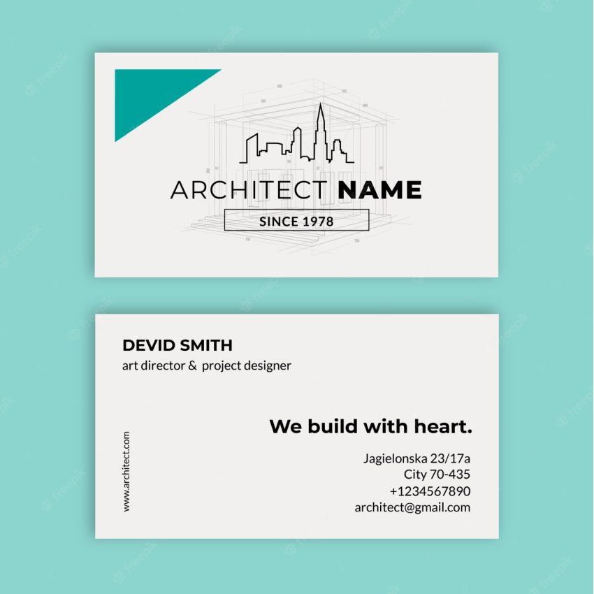 Realistic architect project horizontal business card