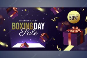 Realistic boxing day sale banner template