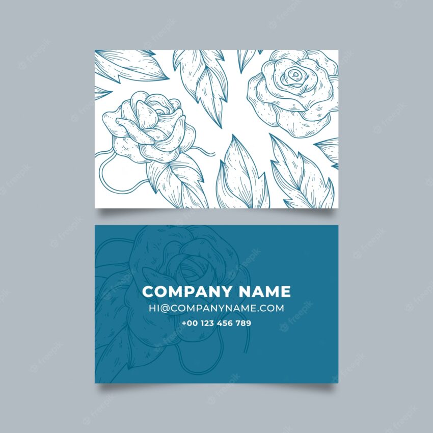 Realistic hand-drawn floral business card template concept