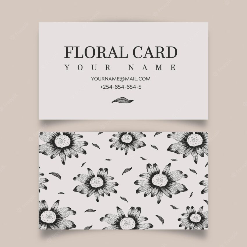 Realistic hand-drawn floral business card template