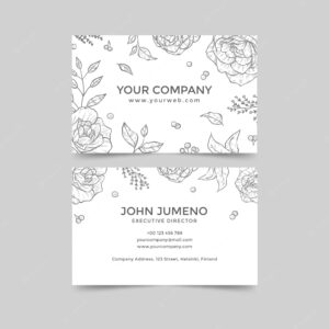 Realistic hand-drawn floral business card template
