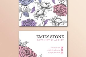 Realistic hand drawn floral business card template