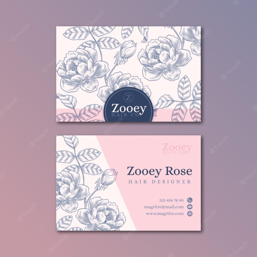 Realistic hand drawn floral business card template