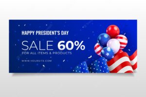 Realistic presidents day sale horizontal banner