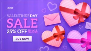 Realistic valentines day celebration horizontal sale banner template