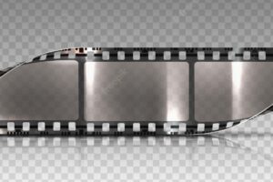 Realistic vector icon. film tape strip in transparency. isolated. cinema teater concept.