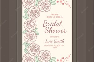 Retro bridal shower invitation with floral decoration