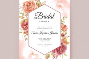 Rose autumn watercolor bridal shower card template