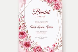 Rose pink flower watercolor bridal shower invitation template