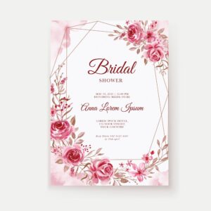 Rose pink flower watercolor bridal shower invitation template