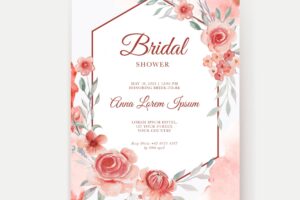 Rose red flower watercolor bridal shower invitation template