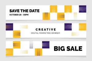 Save the date creative digital marketing and big sale geometric banner vector illustration