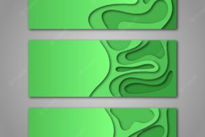Set of abstract paper cut horizontal green gradient banner for business