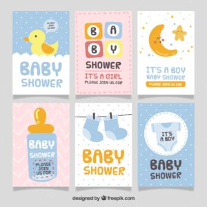 Set of baby shower invitation with clothes