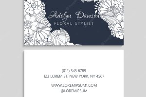 Set of business card with zentangle hand drawn flowers