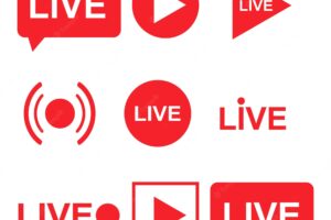 Set of live streaming icons red symbols and buttons of live streaming broadcasting online stream isolated on white background vector illustration