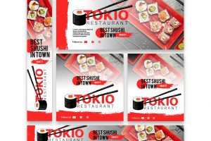 Set of restaurant banners with photo