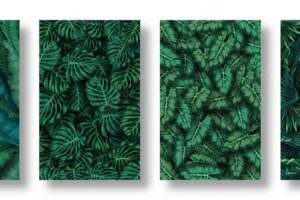 Set of tropical leaves background