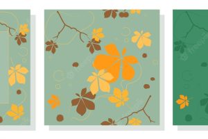 Set of two vector seamless pattern and illustration. chestnut leaves on blue and green background