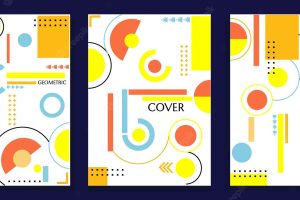 Set of white geometric abstract cover designs with dynamic and trendy shape elements used to design
