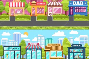 Shops and stores banner set