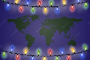 Shristmas lights and world map new year