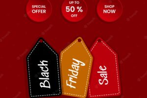 Simple design template for black friday sale with price tag and red background