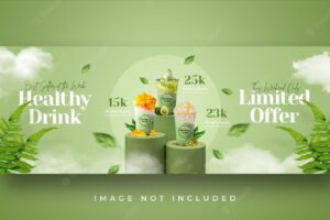 Smoothie healthy drink menu promotion facebook cover banner template