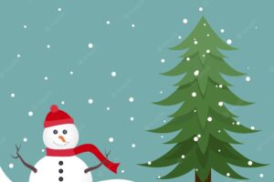 Snowman and christmas tree holiday vector illustration background