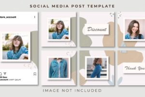 Social media instagram feed post template in grid puzzle style with organic shape
