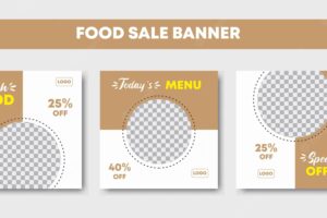 Social media post creative vector set for promotions on the food menu background template with copy space for text and images in warm color of the earth tone layout design for marketing