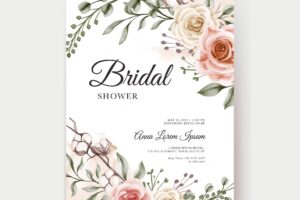 Soft pink peach pastel watercolor floral bohemian bridal shower invitation template