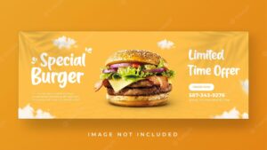 Special burger menu promotion facebook cover banner template