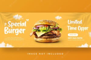 Special burger menu promotion facebook cover banner template