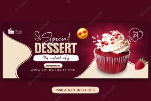 Special delicious dessert social media facebook cover design and web banner template premium psd