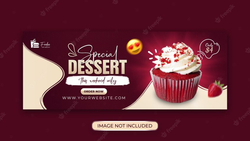Special delicious dessert social media facebook cover design and web banner template premium psd