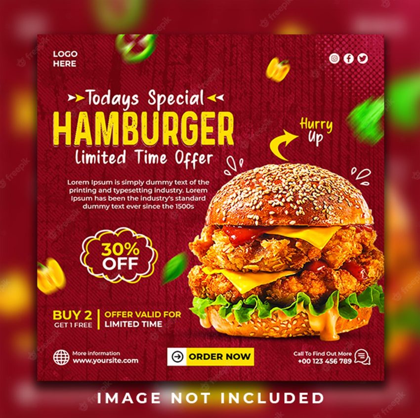 Special hot delicious hamburger food social media promotion banner post design