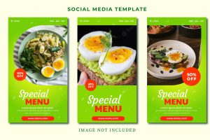 Special menu template and food banner with color green, social media stories template