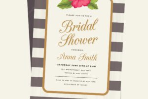 Striped invitation with decorative flower for bridal shower