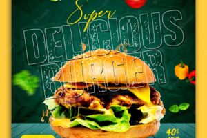 Super delicious burger social media banner design