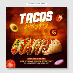 Taco tuesday flyer and social media post template for fast food restaurant