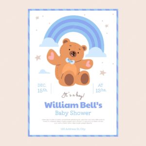 Teddy bear baby shower invitation template