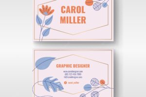Template floral business card with golden lines