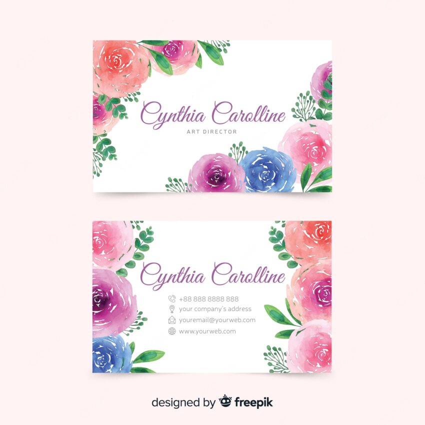 Template with floral theme for business card