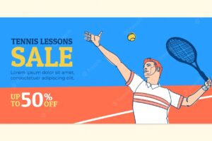 Tennis game horizontal sale banner template