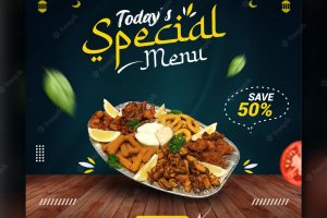 Todays special ramadan food banner and social media post template design or square flyer
