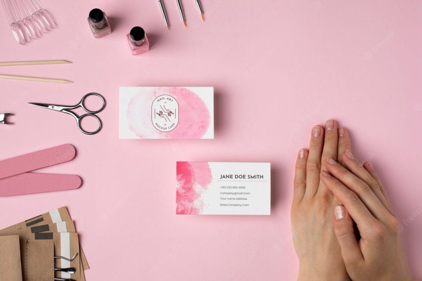 Top view on nails business card mockup