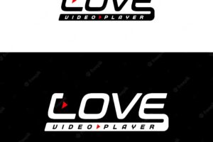 Typography love with play or start icon button for media player logo vector design
