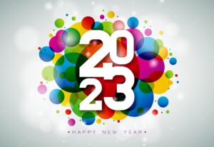 Vector happy new year 2023 illustration with white number on colorful background
