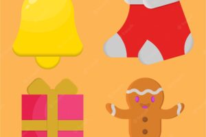 Vector illustrations of items commonly found at christmas such as bells, gingerbread cookies, etc.